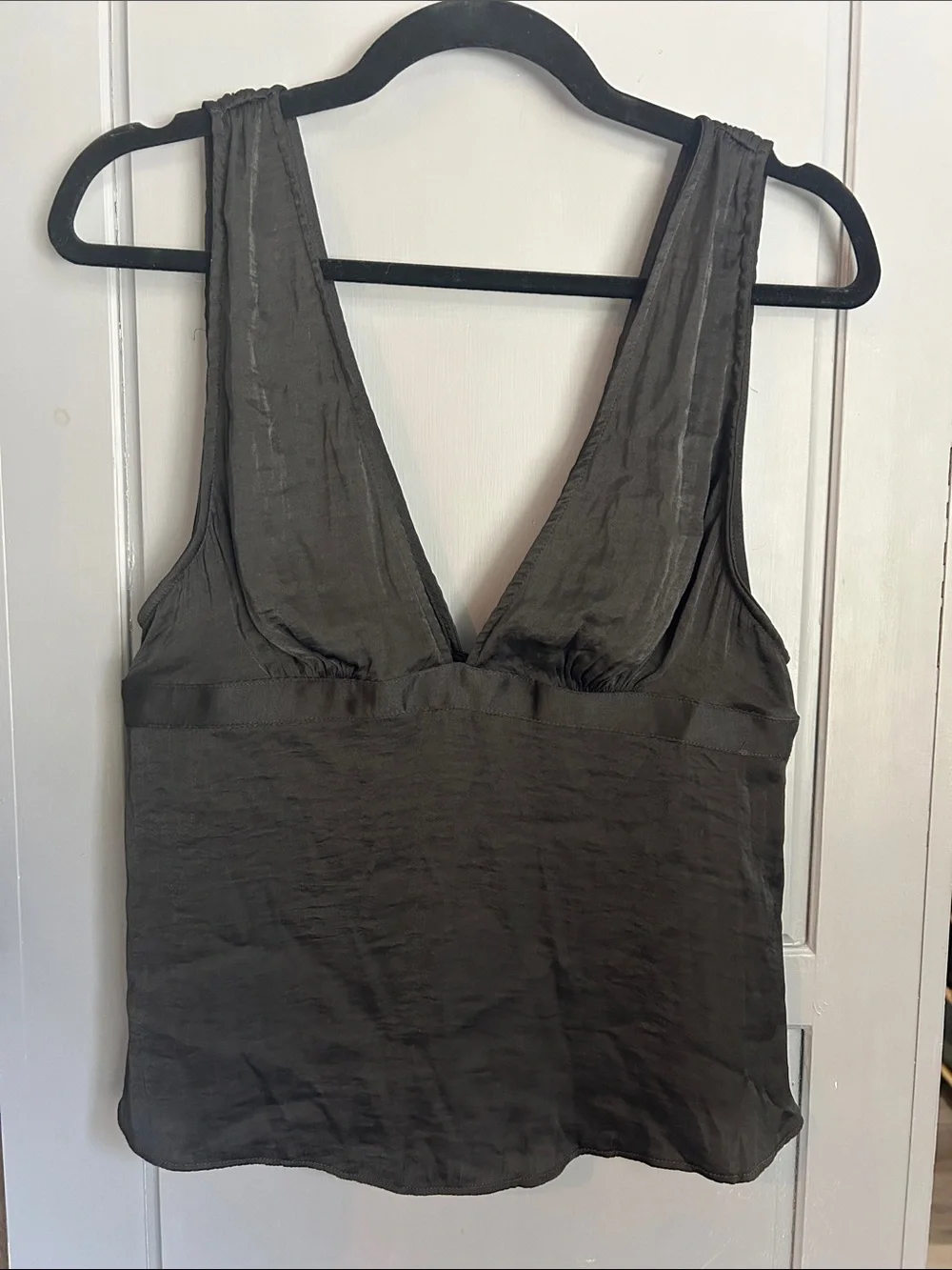 Free People Women's Deep V Satin/Silk Tank Top in Black Small